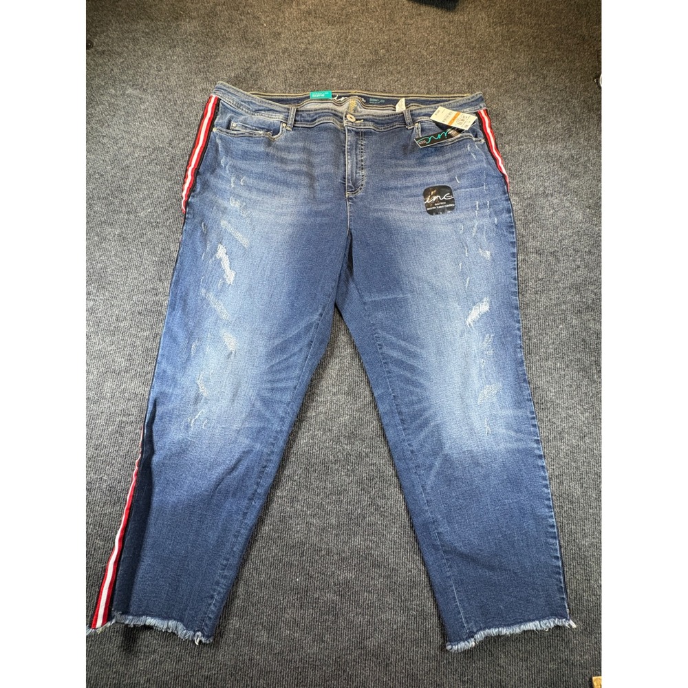 INC International Concepts Womens 24W Skinny Ankle Jeans Side Stripe Distressed